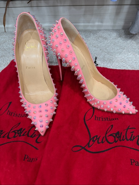 Christian Louboutin Shoes - Christian Louboutin Pink Crystal-Studded Pointed-Toe Stiletto Pumps